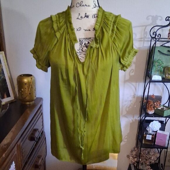 Catherine Malandrino Short Sleeve Green Women's Top Medium - Picture 2 of 7